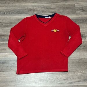 Disney Winnie the Pooh Medium Pullover Red Fleece V Neck Embroidered 90s VTG Y2K